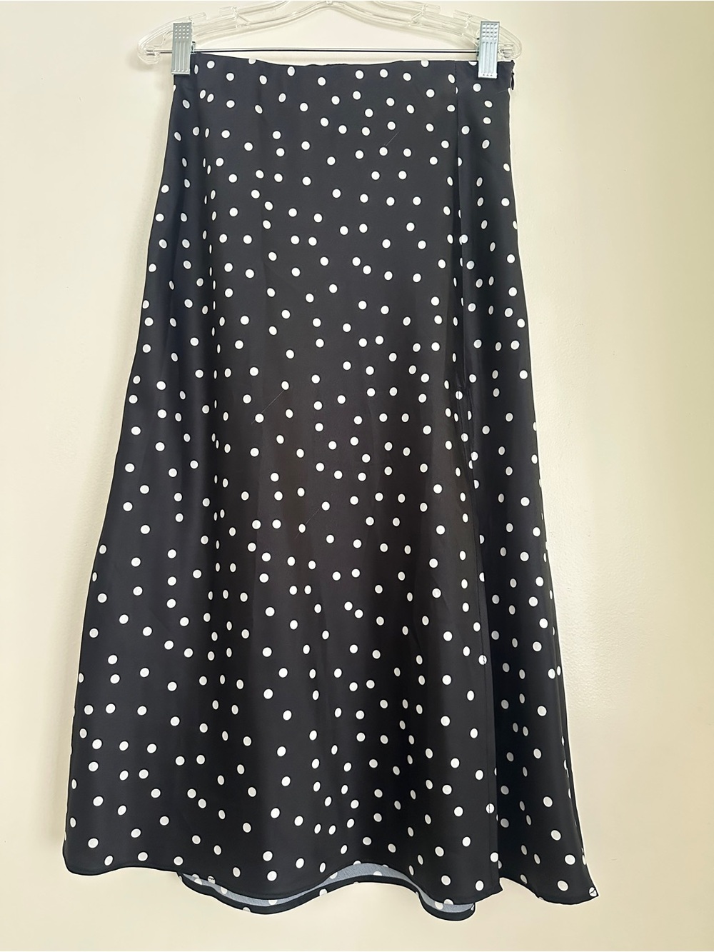 Aqua Black A-Line Skirt with White Polka Dots and side slit
